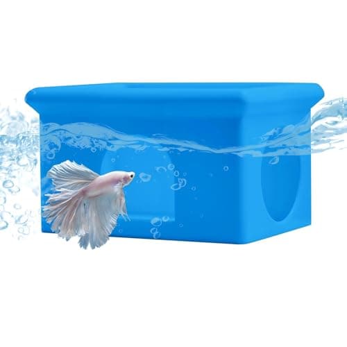 VOXGET Floating Betta Fish Hammock Cave House for Aquarium, 3D Printed Betta Shrimp Feeder & Hideout Cave Toys, Small Aquarium Feeding Ring Decor, Turtle Fish Tank Decorations Accessories -Blue - Image 1