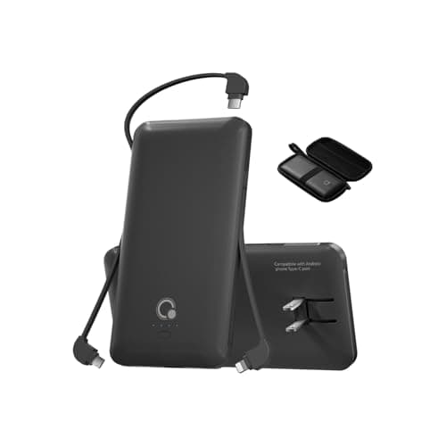 Brand Q Portable Charger with Built-in Cables and AC Wall Plug,Slim USB C Travel Essential Power Bank 10000mAh,External Battery Pack Compatible with iPhone,Samsung,Tablet and All Smart Phones - Image 1