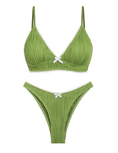 seamoly Womens Bathing Suit Backless Swimwear Low Rise V Neck Quick Dry Bikini Set Thong Bowknot Swimsuit Green M - Image 1