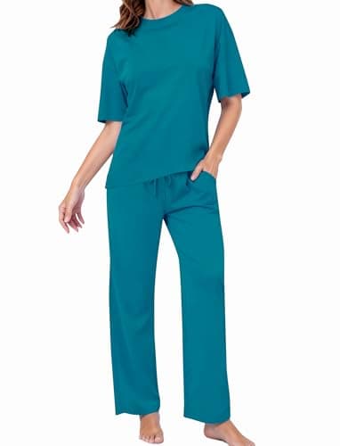 PATPAT Lounge Sets for Women Short Sleeve Pajama Set Soft Comfy Elastic Pjs 2 Piece Loungewear Outfits with Pockets Turquoise, XL - Image 1