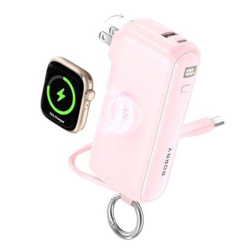 RORRY Flow Portable Charger, 10000mAh 40W Fast Charging Power Bank with Built-in USB C Cable and Foldable Wall Plug, Battery Pack Travel Essentials for iPhone 17/16/15, Apple Watch, iPad, MacBook - Image 1