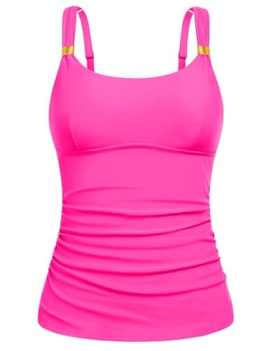 Swimsuit Tops for Women Tops with Built in Bra Ruched Tummy Control Bathing Suits Top Hot Pink M - Image 1