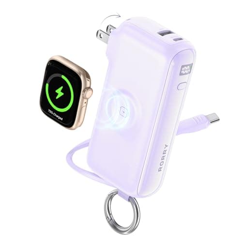 RORRY Flow Portable Charger, 10000mAh 40W Fast Charging Power Bank with Built-in USB C Cable and Foldable Wall Plug, Battery Pack Travel Essentials for iPhone 17/16/15, Apple Watch, iPad, MacBook - Image 1