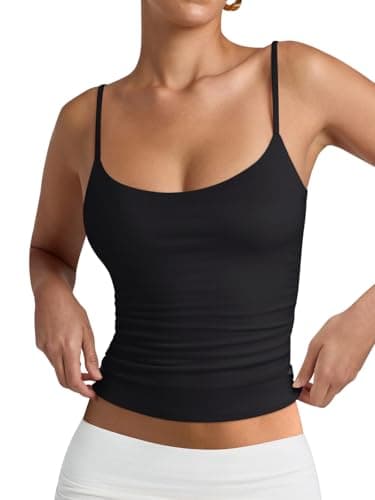 PINKMSTYLE Women's Scoop Neck Tank Top Adjustable Spaghetti Straps Sleeveless Basic Tops Black XSmall - Image 1