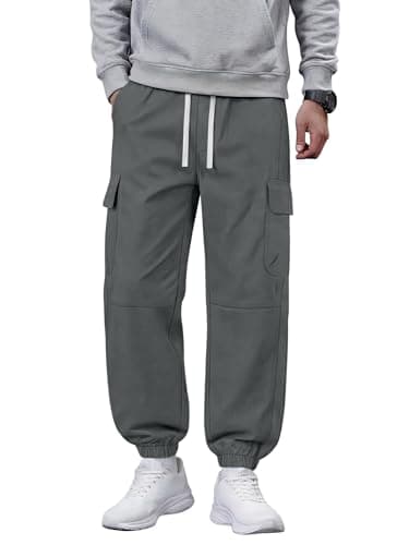 Crastimo Men Baggy Joggers Pants Elasticity Waist Drawstring Tapered Leg Oversized Chino 4 Pockets Cozy Boy Sweatpants y2k Valentine Day Gift Gray L - Image 1