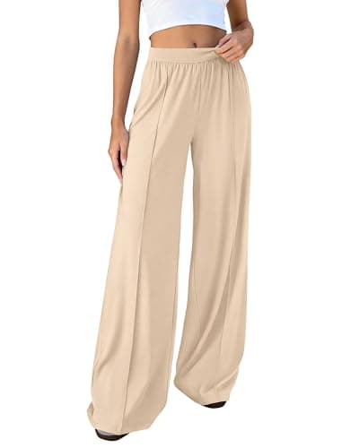 BTFBM Palazzo Pants for Women 2026 Spring Summer Casual Lounge Pants High Waist Flowy Trousers Baggy Wide Leg Pants(Beige, Medium) - Image 1