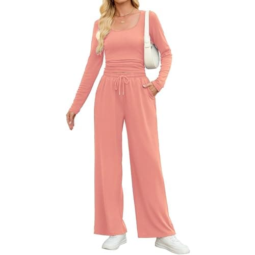 ZAFUL Women's 2 Piece Fall Outfits Set - Long Sleeve Top & Wide Leg Tracksuits Casual Lounge Matching Sets with Pockets Navy Blue XS - Image 1