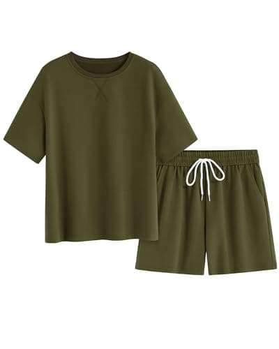 Zenlonr Women's Two Piece Lounge Sets 2026 Summer Casual Oversized Shirts Shorts Matching Airport Travel Outfit(Army Green,X-Large) - Image 1