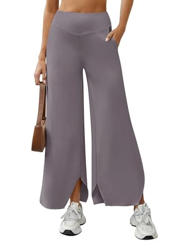 LOOKBOHO Women's Wide Leg Yoga Pants High Waisted Comfy Sweatpants Loose Casual Soft Lounge Dance Pant with Pockets Taupe S - Image 1
