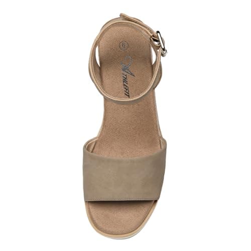 Athlefit Women's Platform Sandals Buckle Ankle Strap Open Toe Espadrille Khaki Wedge Sandals Size 8 - Thumbnail 4