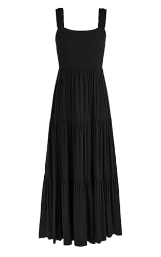 PRETTYGARDEN Women's 2024 Casual Tiered Maxi Sundress Elastic Straps Tank Dress Sleeveless Summer Beach Tiered Long Dresses (Black,Medium) - Image 1