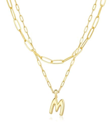 adoyi Valentines Day Gifts Initial Necklaces for Women Hers Dainty 14K Gold Plated Heart Layered Letter M Pendant Necklace Stack Jewelry Birthday Valentines Day Gifts for Her Mom and Wife - Image 1