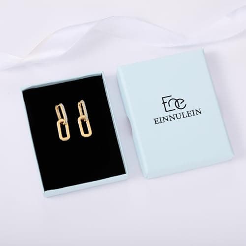 14K Gold Plated Gold Paperclip Earrings For Women Trendy Link Huggie Hoop Earrings Gold Chain Statement Drop DanglEarrings with Cubic Zirconia Jewelry Gifts For Her Silver - Thumbnail 5