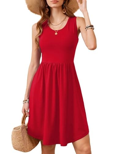 Moodclo Women's Summer Dress Red Small 2026 Casual Sleeveless Sundress with Pockets U-Neck A-Line Swing Tank Cute - Image 1