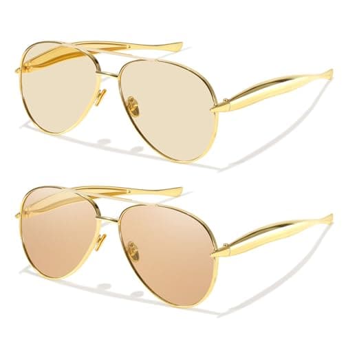 DreamCalf 2 Pack Gold Aviator Sunglasses for Women Polarized Trendy Designer Sun Glasses Metal Temples 2025 Fashion Shades - Image 1