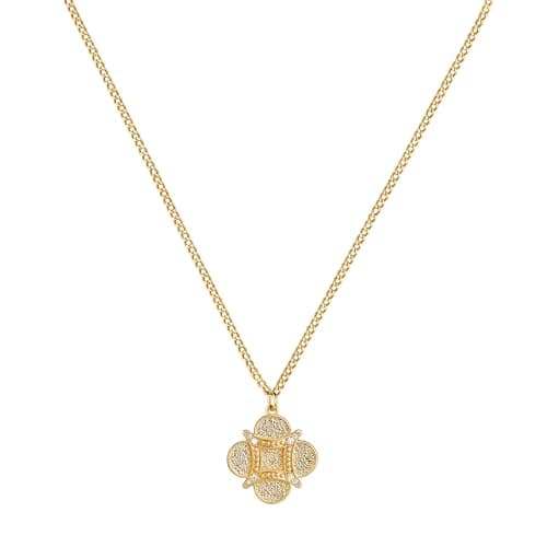 Valloey Rover Gold Necklace for Women 14K Gold Plated Clover Pendant Necklace Dainty Curb Chain Necklace Simple Jewelry Gift for Women - Image 1