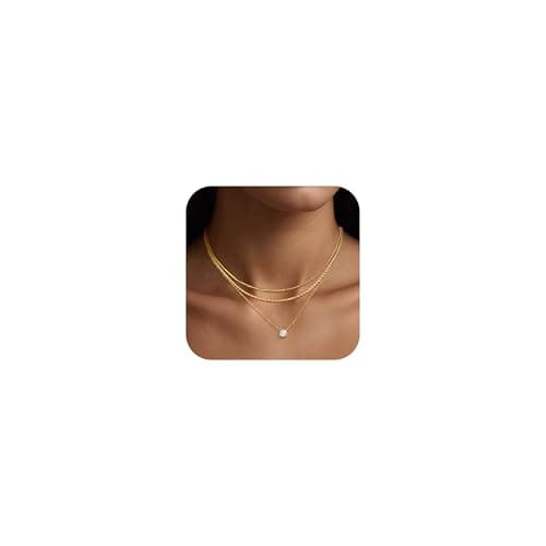 KSF Layered Gold Necklaces for Women - 18K Gold Plated 3PCS Dainty Simple Stackable Choker Necklace, Cubic Zirconia Pendant Necklace Trendy Jewelry Gift Set for Women (Style1 - Image 1