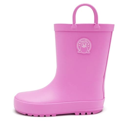 Stelle Kids Rain Boots for Boys Girls Waterproof Natural Rubber Toddler Rainboots Easy On Handles Non-Slip Sole(Gumball Pink,1ML) - Image 1