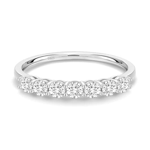 EAMTI Moissanite Wedding Bands for Women 7 Stone Eternity Bands Rings D Color VVS1 Clarity 925 Sterling Silver Anniversary Moissanite Stackable Engagement Rings for Women Size 9 - Image 1