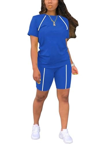 STOLKISS Summer Sport Outfits for Women 2 Piece Sets Casual Dressy Bodycon Short Pants Workout Sets Blue M - Image 1