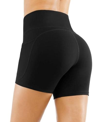 THE GYM PEOPLE High Waist Yoga Shorts for Women Tummy Control Fitness Athletic Workout Running Shorts with Deep Pockets (X-Large, Black) - Thumbnail 3