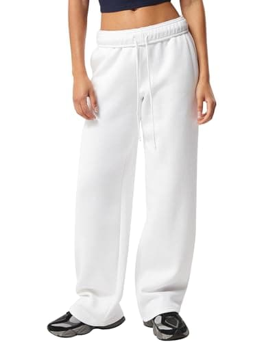 HeSaYep Casual Pants for Women Trendy 2025 Straight Leg Sweatpants Baggy Sweatpants Fashion Wide Leg Sweat Pants Drawstring High Waist Jogger Lounge Pants White L - Image 1
