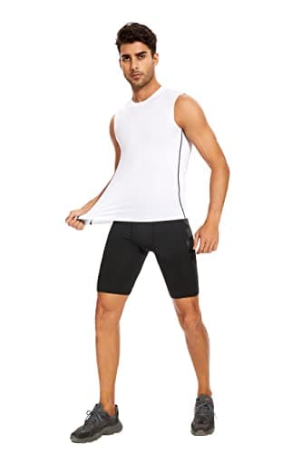 AMZSPORT Men's 3 Pack Compression Tank Top, Sleeveless Base Layer Workout Undershirt, Moisture Wicking Athletic Gym Vest, White XXL - Thumbnail 6