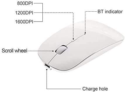 Tsmine Bluetooth Wireless Mouse - Slim Rechargeable, Noiseless Click & 3 Adjustable DPI Levels for Laptop, Tablet, iMac, MacBook Air - White - Thumbnail 5