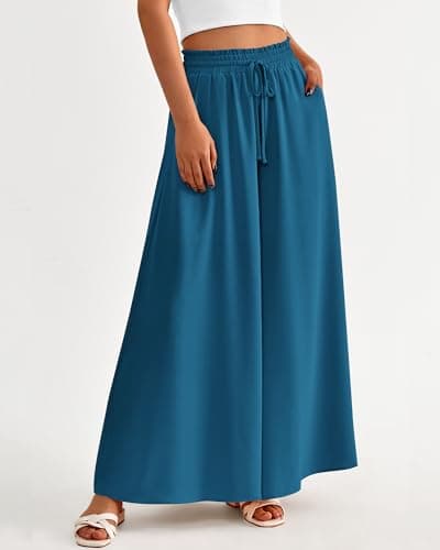 BTFBM Wide Leg Palazzo Pants for Women Casual Flowy High Waist Trousers 2025 Fall Summer Boho Beach Vacation Clothes(Solid Lake Blue, Large) - Thumbnail 2