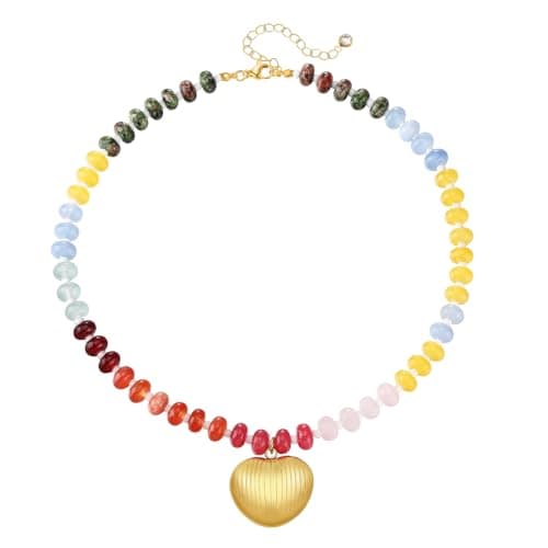 LCTrusttmor Gahna Colorful Boho Beaded Necklace for Women, Shell-Shaped Multilayer Gemstone Choker Jewelry, 18K Gold Plated Natural Stone Beach Surfer Necklace - Image 1
