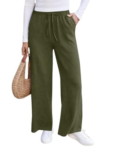 COCOMARTS Women Pants Wide Leg High Waist Palazzo Pants Casual Loose Flowy Lounge Pant Boho 2026 Vacation Outfits with Pocket Army Green XX-Large - Image 1