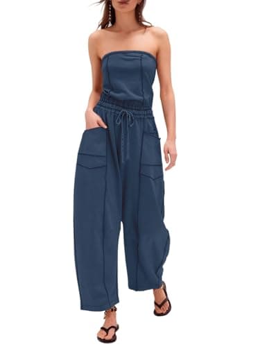 Sexyasasii Women's Casual Strapless Jumpsuit with Drawstring Waist, High Waisted Wide Leg One Piece Outfit for Daily Wear - Image 1