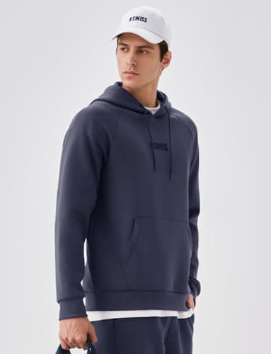 K-Swiss Heritage Men's Hoodies - Pullover Long Sleeve Sweatshirt Casual Club Hooded for Gym Workout Purple XS - Thumbnail 2