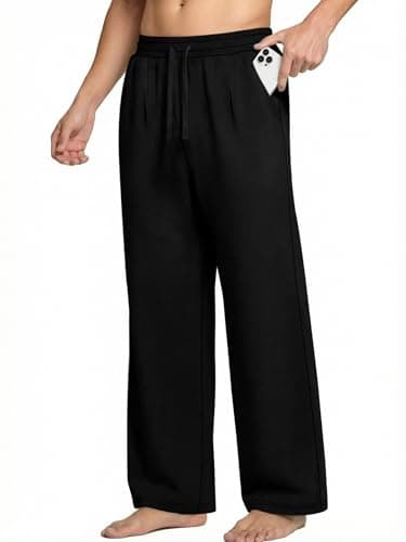 Crastimo Men's Loose Straight Leg Yoga Pants Elastic Drawstring Waist Lightweight Casual Sweatpants Workout Travel Sports Gym Fitness Daily Wear Black XL - Image 1