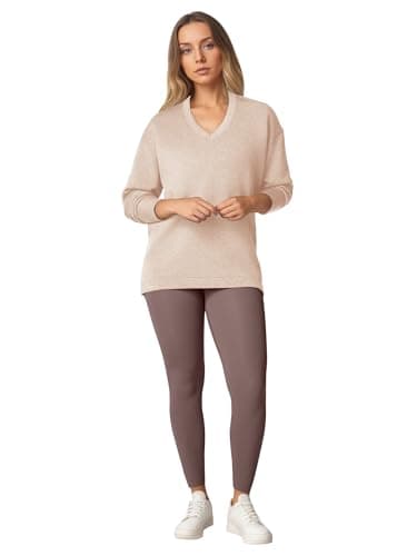 COCOMARTS Womens V Neck Sweatshirts Long Sleeve Casual Shirts Pullover Comfy Tunic Tops 2025 Fall Fashion Outfits Clothes Apricot Small - Thumbnail 5