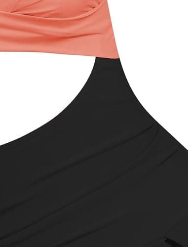 ZAFUL Women One Piece Swimsuit Modest Tummy Control Bathing Suit Over 50 Swim Dress Swimwear Push Up V Neck Swim Suits 2025 Black Pink - Thumbnail 6