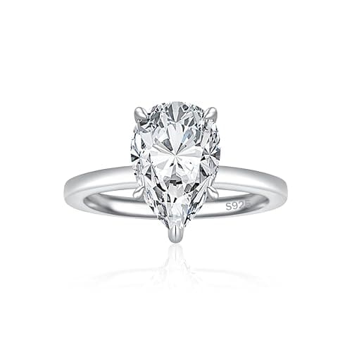 JALOKIVI 3CT 925 Sterling Silver Engagement Rings for Women Pear Cut Solitaire Cubic Zirconia Wedding Rings for Women Promise Rings for Her Silver Size 10.5 - Image 1