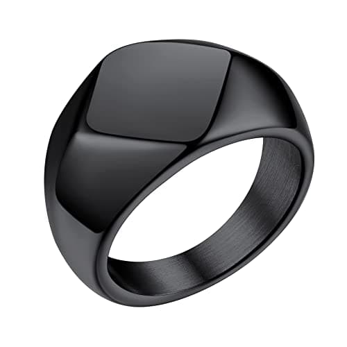 Bestyle Cool Black Signet Rings Square Shape Stainless Steel Big Biker Ring for Men Women, Solid Heavy Hip Hop Statement Thumb Ring, Chunky Big Finger Ring, Size 14 - Image 1