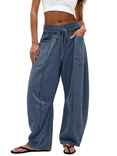 Dokuritu Barrel Pants Women Casual Drawstring Baggy Sweatpants Elastic Waist Wide Leg Lounge Pants with Pockets - Image 1