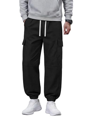 Crastimo Men Baggy Hiking Pants Elasticity Waist Wide Tapered Leg Jogging 4 Pockets Cozy Boy Sweatpants 2026 Spring Valentine Day Gift Black S - Image 1