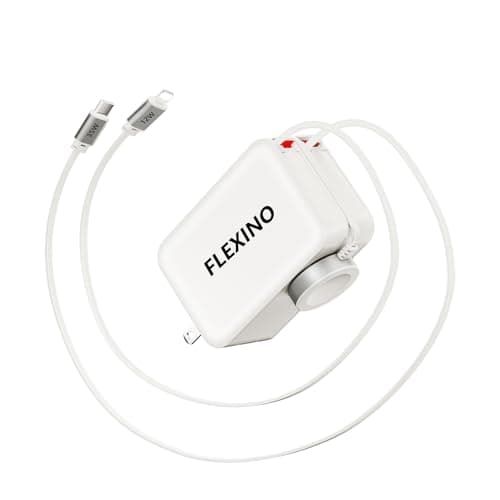 Flexino 5-in-1 Retractable Wall Charger with Apple Watch Charging, Foldable Plug Charger with 3.28ft Retractable Cable for iPhone 17/16/15/14 Pro Max, iPad & Wireless Earbuds (White) - Image 1