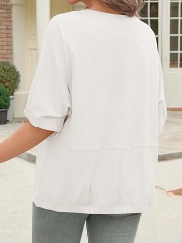 Tankaneo Womens Oversized Half Sleeve T Shirts Summer Casual Crew Neck Baggy Tunic Tops Loose Fit Tees White - Thumbnail 5