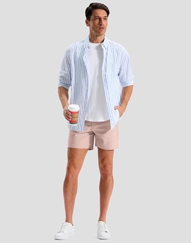Pudolla Men's Casual Shorts 7/9 Inch Golf Shorts Stretch Dress Work Shorts for Men with 4 Pockets Quick Dry Lightweight(Dusty Pink-5inch-34) - Thumbnail 3