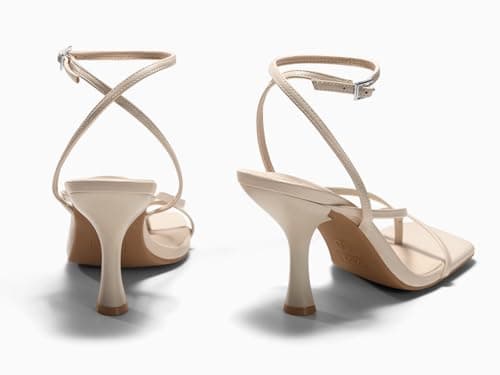 Coutgo Womens Strappy Kitten Heels Sandals Square Open Toe Flip Flops Summer Dress Shoes, Nude, size 8 - Thumbnail 6