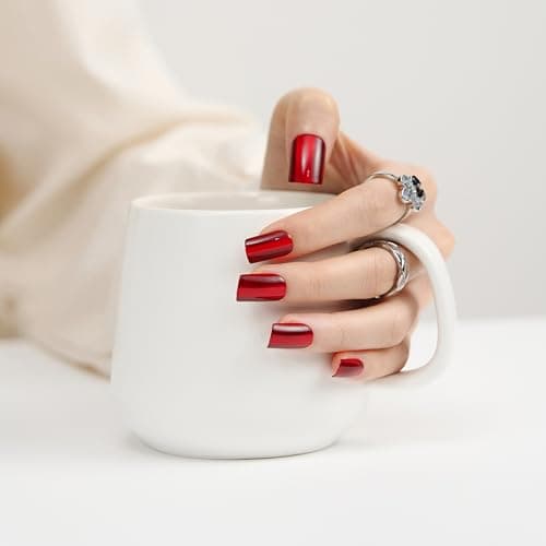 Burgundy Press On Nails Square - Cat Eye Fake Gel Nails, Glossy Sparkle Long-Lasting Chip-Free for Date Night or Fall Nails, 24 Pcs in 12 Sizes with Glue, Adhesive Tabs, File, Prep Pad, Manicure Stick - Image 1