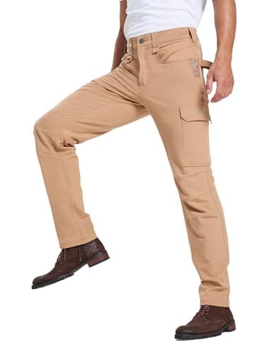 DURAWERK Men's 4-Way Stretch Cargo Pants, Work Pants, Durable Tactical Pants, Lightweight EDC Hiking Pants for Outdoor Khaki - Thumbnail 4