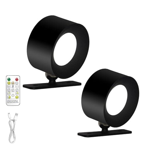 SOUDFK LED Wall Mounted Lights – 3-in-1 Rechargeable Wall Sconce with Remote, Wireless Battery Operated for Bedroom Reading, No Drill Adhesive Mount for Living Room Hallway（Black-2PC） - Image 1