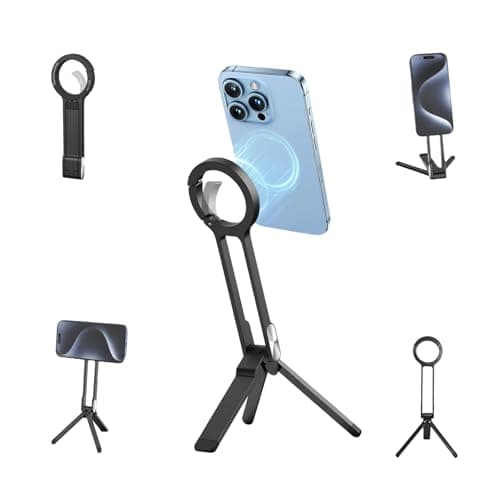 EGBULL Magnetic Phone Tripod, Foldable Portable Spring Clip Stand, Compatible with iPhone 12–17 Series & All Smartphones, Aluminum Alloy Stand for Live Streaming, Outdoor Use, 12N Strong Magnetic HOL - Image 1