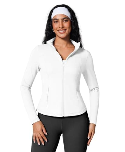 BRXL Womens Workout Zip Up Jackets Long Sleeve Yoga Jacket White Athletic Jacket with Pockets White XL
