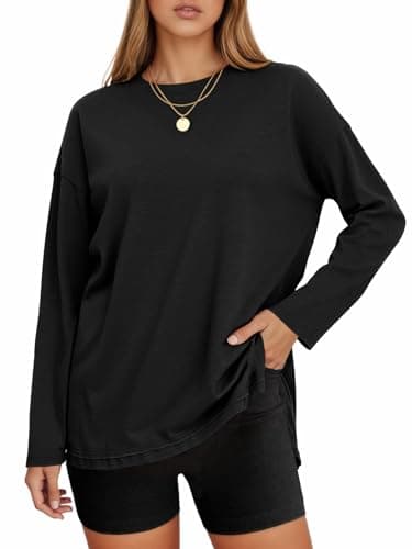 Tankaneo Women's Oversized Long Sleeve Tunic Tops Casual Crewneck Loose Fit T-Shirt with Side Slits 2026 Black - Image 1